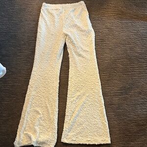 Cream Textured Fuzzy Flared Lounge Pants